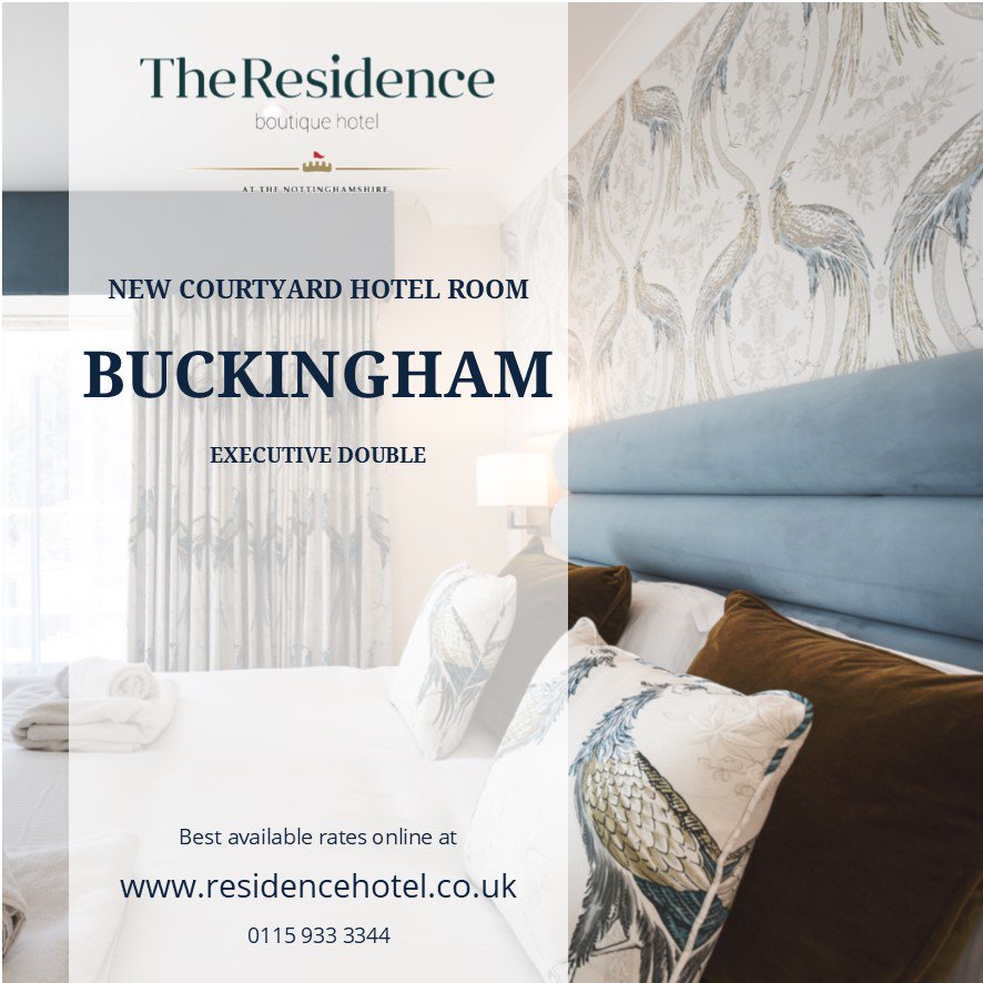 We are very excited to share our room of the week which opened this Summer in The Courtyard <a href="/thenottmshire/">The Nottinghamshire</a> Here's a sneak peak behind the doors our Executive Double Room, Buckingham, a stunning design maximising the views from a corner window on the first floor!