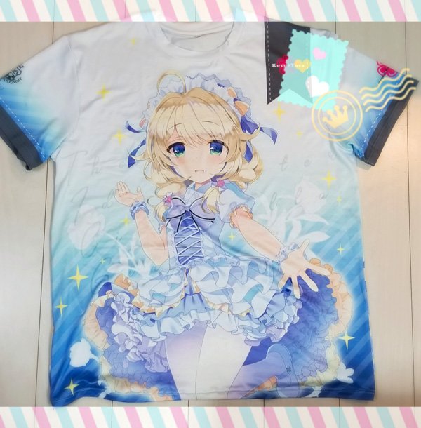 フルグラフィックTシャツとフードタオルの見本届いた～*゜。+(n'v`n)+。゜* 
どっちも印刷綺麗に出てます∠(・v・)/ 