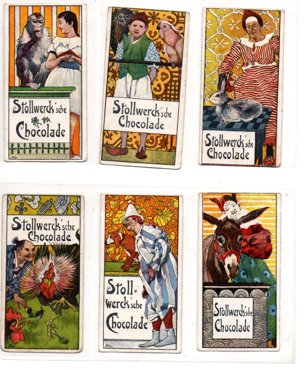 CardsJs's tweet image. Here we have a set of 6 early Stollwerk German issue Circus cards, I love the early printing #circus #stollwerk #TradeCards  #ephemera #Chocolate #ChocolateCards #JSCARDS