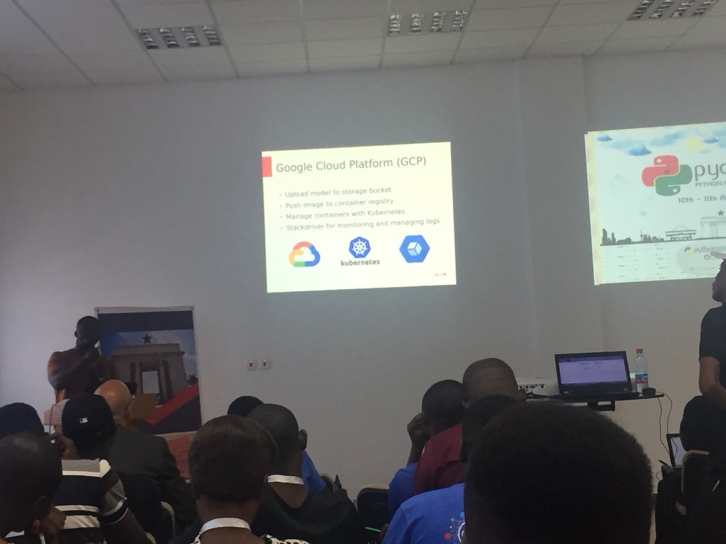 afi_maame's tweet image. @esquire_gh on  Deploying machine learning tools using Flask,Docker and GCP 
#MachineLearning #PyCongh #PyConGhana2018 @PyconGhana