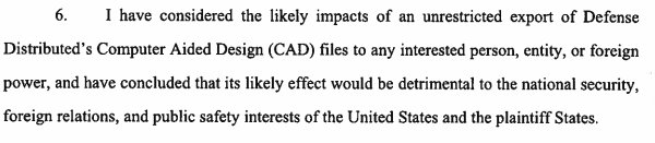 Quote from Mary McCord's expert declaration warning of the dangers of 3D printed firearms.