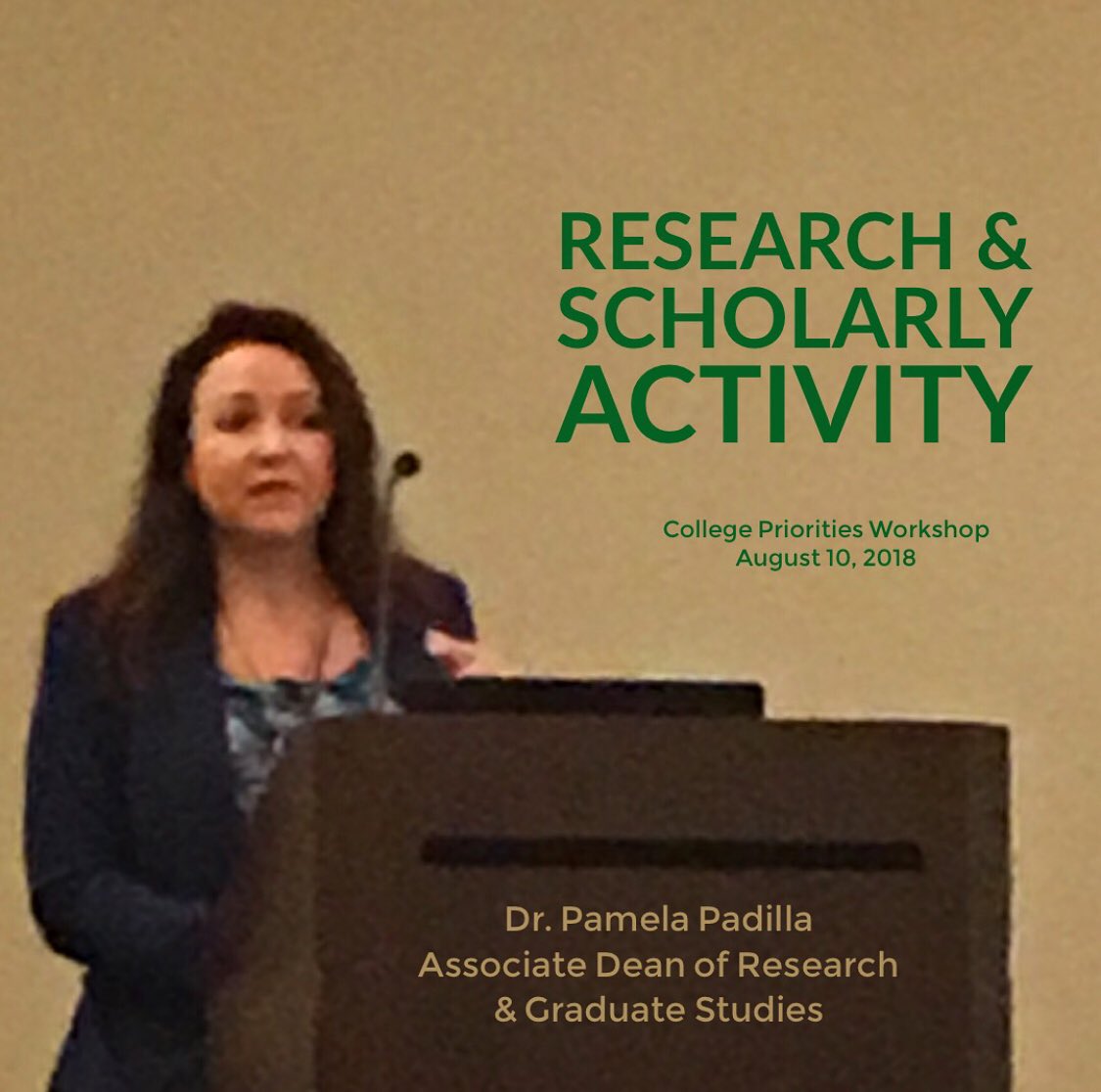 TeachNorthTexas's tweet photo. Dr. Pamela Padilla, College of Science Asdociate Dean for Research & Graduate Studies, is updating @UNTScience about COS Research & Scholarly Activity at the College Priorities Workshop Schedule. #COSWorkshop18 https://t.co/LcyM64BF4u