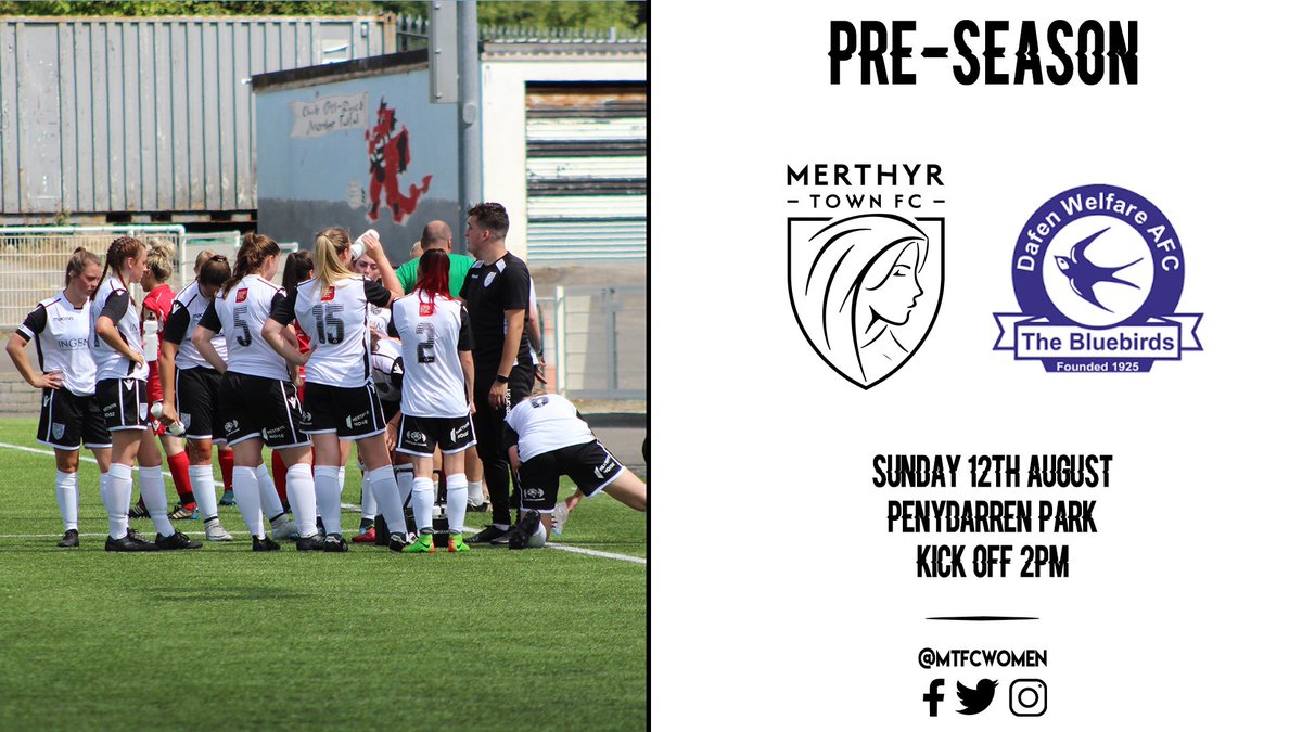 ⚽| PRE-SEASON

Preparations continue for our debut season in the @WelshWomensLge 

<a href="/DafenLadiesAFC1/">Dafen Ladies AFC</a> are our guest this Sunday at <a href="/MerthyrTownFC/">The Martyrs</a> 

📅 Sunday 12th August
⌚ K/O 2pm
📍Penydarren Park

#UpTheTown #MTFCWomen