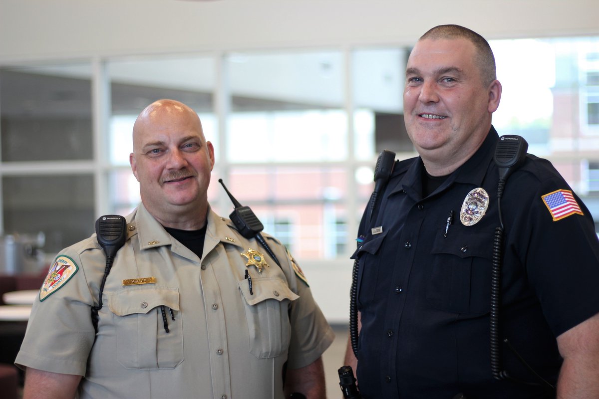 ColliervilleGov's tweet photo. Officer Dood is one of three SROs who will be working at CHS; he is joined by Collierville Police Officer Lisa Teel and Shelby County Sheriff’s Deputy Ron Sisson. These last few weeks of summer, the SROs have been walking the grounds to familiarize themselves with the new layout. https://t.co/A5sWohRr3F