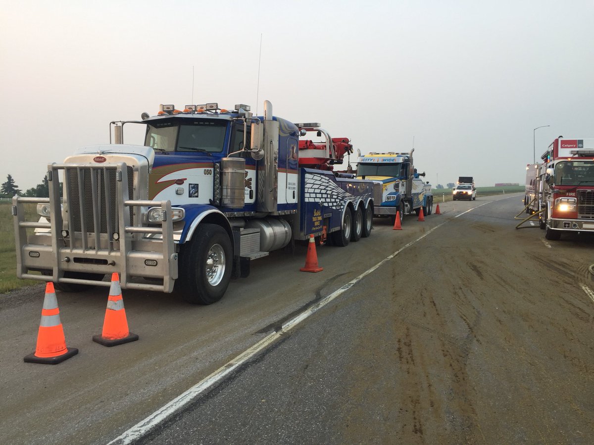 heavywrecker100's tweet photo. @citywidetowing1 @660NEWSTraffic rollover truck has been uprighted and moved off the Stoney trail. Carmacks is just sweeping the road. Should open very soon. https://t.co/aaEHdm6W3k