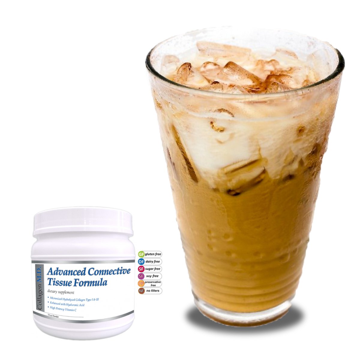 CollagenMD's tweet photo. Try this delicious #Collagen Coffee to start your day: 
➡️1-2 scoops Advanced Connective Tissue Formula
➡️1/2 cup fresh or unsweetened coconut water
➡️1 cup cold brewed coffee (see instructions below)
➡️Stevia to taste 
➡️Ice
Blend until smooth. Pour over ice &amp; enjoy! https://t.co/tlrCGpVM2a
