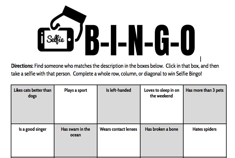 SEANJFAHEY's tweet photo. Loved 😃 helping Mrs. Malone get her 3rd grade class logged into chromebooks 💻 and join her Google Classroom. 
She had this awesome Selfie 🤳 Bingo game ready to go as her first assignment. #ditchbook #WeAreFiveStar

#FlieMakeACopy of this great activity https://t.co/GbdeRvIsfX https://t.co/wMnyeSFl8s