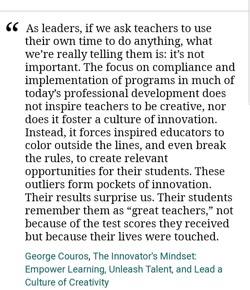 HolaChurchLady's tweet image. At work, if asked to do something on your own time, it&apos;s not that important. If time is created for you to complete a task, job-embedded, it has value. 
#education #FISDHeroes #educhat 
@gcouros
