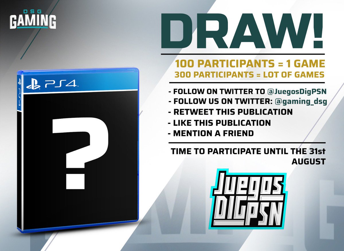 🔥 ¡NOTICIA!/NEW! 🔥

🇪🇸¡Traemos un sorteo de PS4 gracias a @JuegosDigPSN!

¡Para entrar, solo tenéis que seguir los requisitos de la imagen!

🇬🇧We bring to you a draw of PS4 thanks to @JuegosDigPSN!

To enter, you only need to do the requirements of the picture!

#AlwaysDSG
