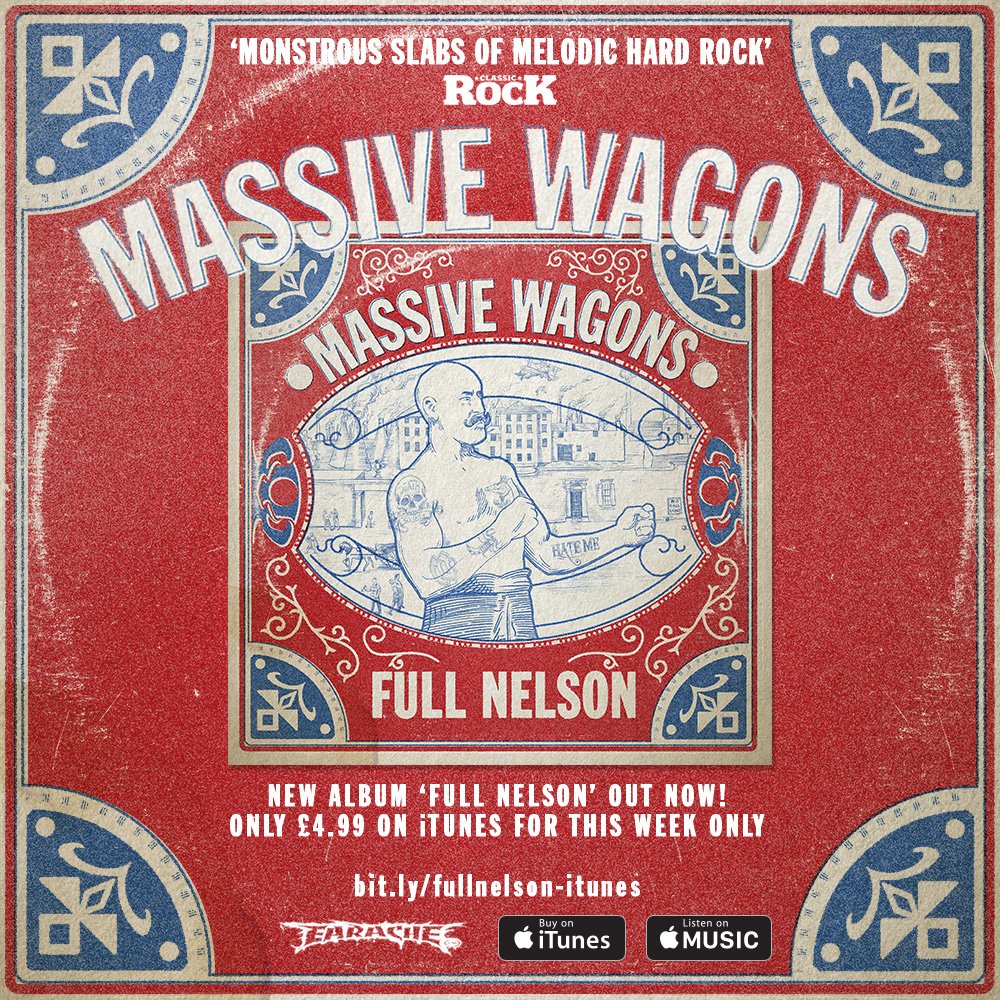EaracheRecords's tweet photo. The incredible new @MassiveWagons album #FullNelson is OUT NOW, and for this week only you can get it for just £4.99 on #iTunes!!! https://t.co/aoB3PGJnb3 https://t.co/NK4PSYKrQW