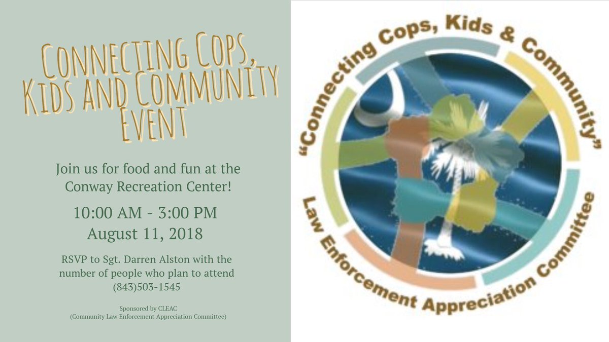 HorryCounty911's tweet photo. π¨ π¨ DONβT FORGET!!! π¨ π¨
Tomorrow we will be at the Conway Recreation Center from 10am-3pm for the Connecting Cops Kids and Community Event! Come out and learn about 9-1-1!!!
#CommunityAwareness #PublicEducation #HorryCountyE911 #FriendsOf911 https://t.co/K9LX78Jo4P