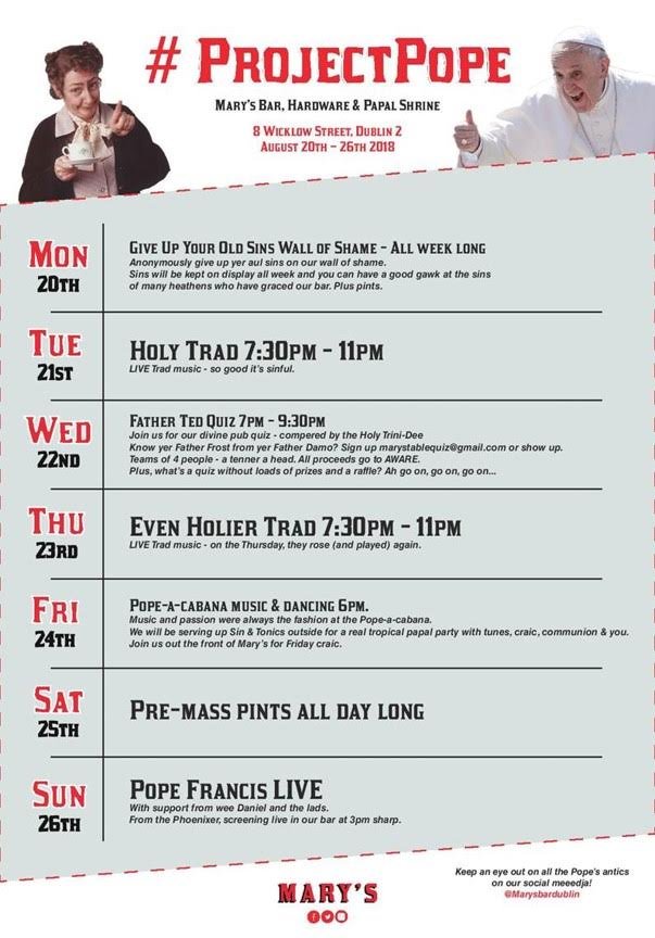 _itsculturepop's tweet photo. Papal LOLZ a-plenty @MarysBarDublin all next week
Includes Father Ted Pub Quiz hosted by The Holy Trini-Dee on Wednesday
Check out the video here
https://t.co/JdP90kqJAR
#ProjectPope #MarysYerOnlyMan https://t.co/l1sbMrV3AG