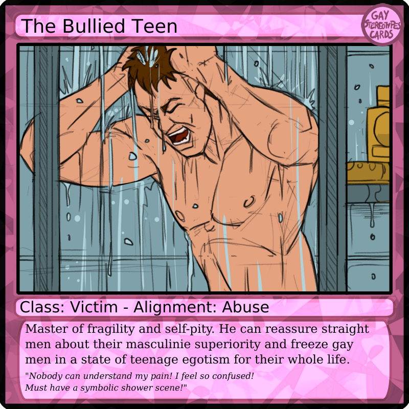 rickleone_tame's tweet photo. Here we start! The #GayStereotypes chart!
Here we have The Bullied Teen! Class Victim and Alignment Abuse.
His menace on our civil minds? It makes believe that pity is the same thing of empathy. Or social rights
#gaycliche #queerart #queercomics #gaycomics #gayart #gaytoons https://t.co/cVNV7cFGg8