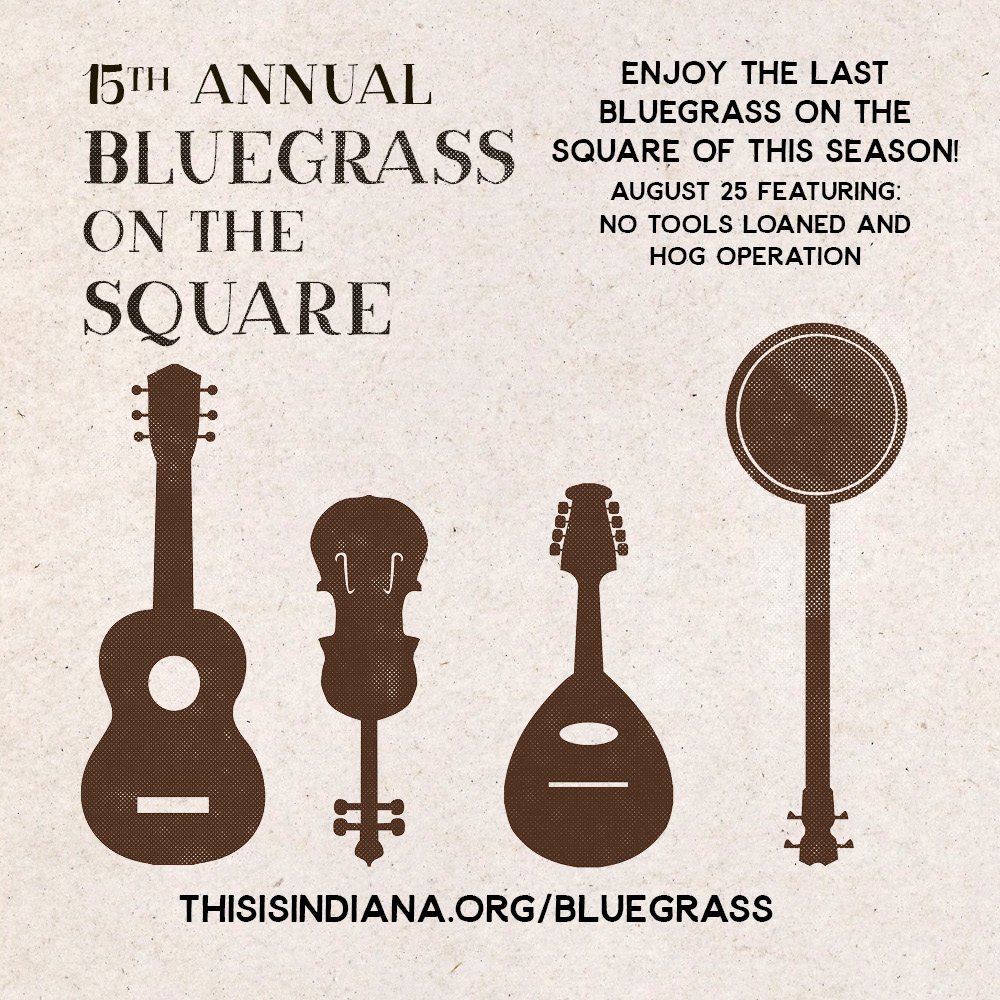 ThisisIndiana's tweet photo. On August 25 Enjoy the Bluegrass on the Square of the season
Historic Downtown Corydon, Indiana
4 PM to 8 PM FREE ADMISSION
Bring Lawn Chairs &amp; Blankets
Make it a day and vIsit our shops &amp; restaurants
#thisisindiana #bluegrassonthesquare #bluegrassmusic #bluegrass #free #travelin https://t.co/RaKl3wa3pA