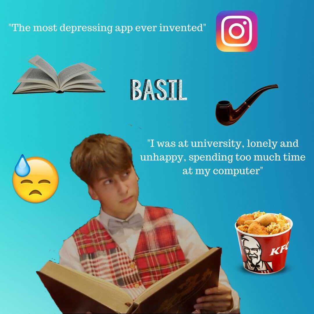 bluetoothkevint's tweet image. Basil left university after suffering an Instagram addiction and mental breakdown. Smokes a pipe; very indie. #bluetoothkevintheatre #greensidefamily #edinburghfringe