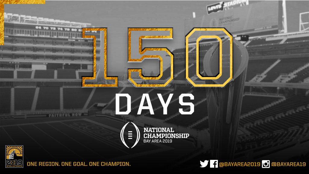 BayArea2019's tweet photo. 1️⃣5️⃣0️⃣ days until the @CFBPlayoff #NationalChampionship!

#BayArea2019 x #CFBPlayoff https://t.co/wGXk0VHEuq