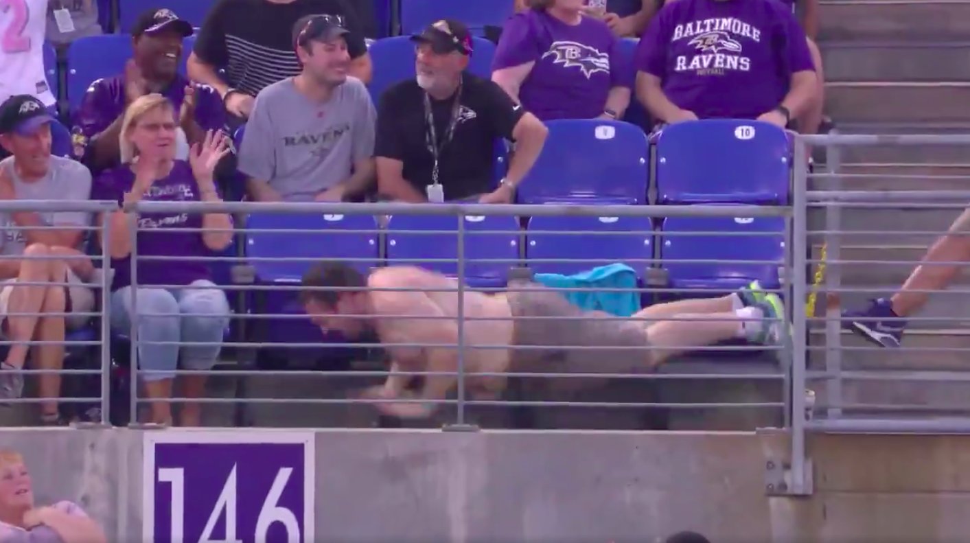 Shirtless Ravens Fan Attempts To Break Out The Worm For Preseason Game #2