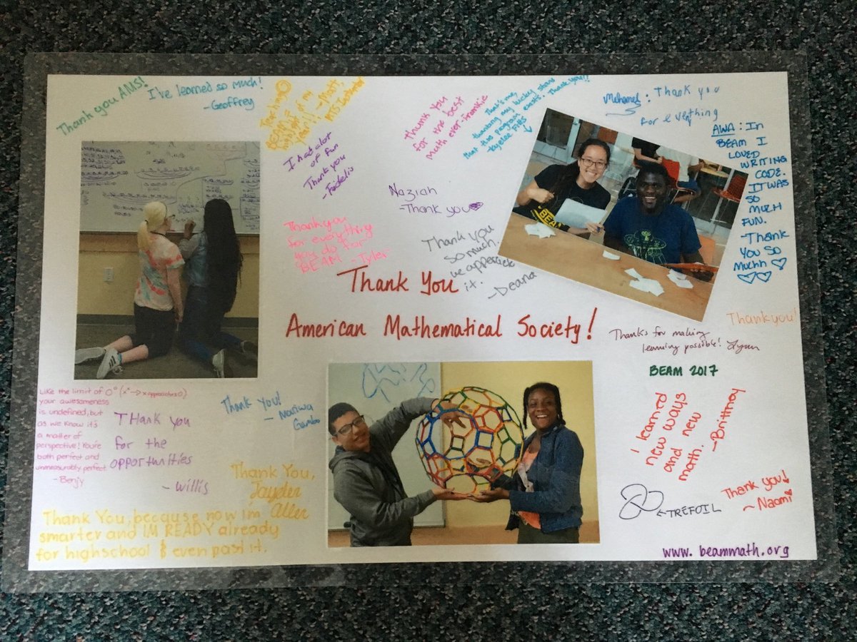 amermathsoc's tweet photo. Young mathematicians @BEAMmathHQ thanked AMS for supporting the #math camp through the Epsilon Fund. We’re so glad when students find new like-minded friends and enjoy exploring math together. #mathfun #WhyIlovemath https://t.co/zzZd0g5yZz