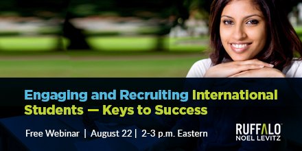 RuffaloNL's tweet photo. Explore keys to success for engaging and #recruiting international students in our upcoming webinar on 8/22. Save your seat now: https://t.co/ozqLlVmvj9 #enrollment #inernationalstudents https://t.co/L1aMazN2LW