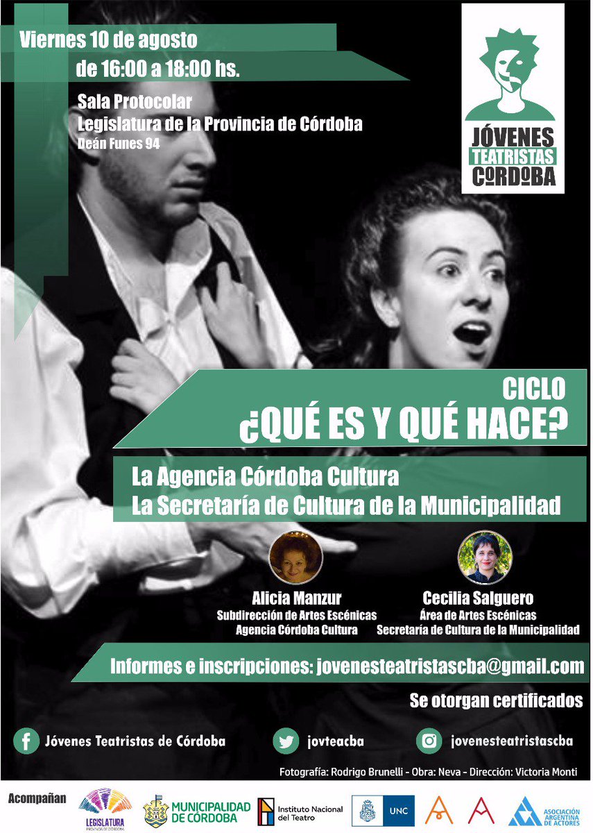 HOY | Arranca "¿Qué es y qué hace?"
Te esperamos a las 16 en la <a href="/LegislaturaCBA/">Legislatura de Córdoba</a> para encontrarnos con Alicia Manzur de la <a href="/AgCbaCultura/">Cultura CBA</a> y Cecilia Salguero de <a href="/CulturaMuni/">Cultura MuniCba</a>!
ÚLTIMOS CUPOS!