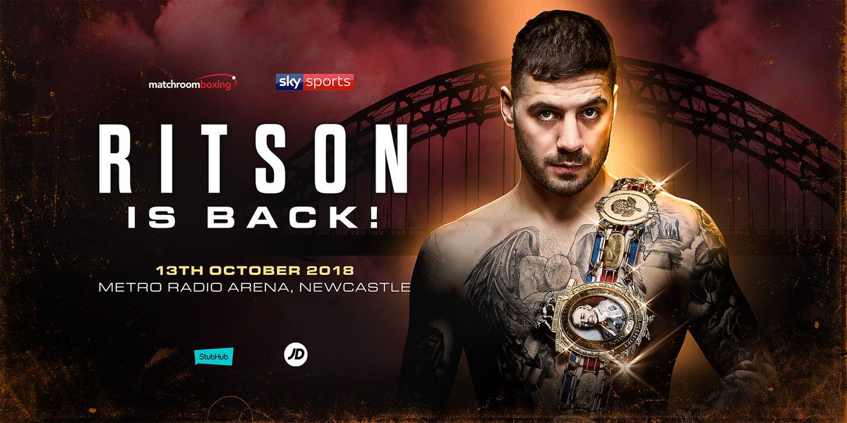 ArenaNewcastle's tweet photo. 🥊 | Geordie ace #LewisRitson will return to the Metro Radio Arena #Newcastle on October 13 after defeating Paul Hyland Jr in one round to land the British Lightweight title for keeps in June.

➡ https://t.co/IvqrOgn9yC

#RitsonIsBack #Boxing https://t.co/TS4IbIQzw4