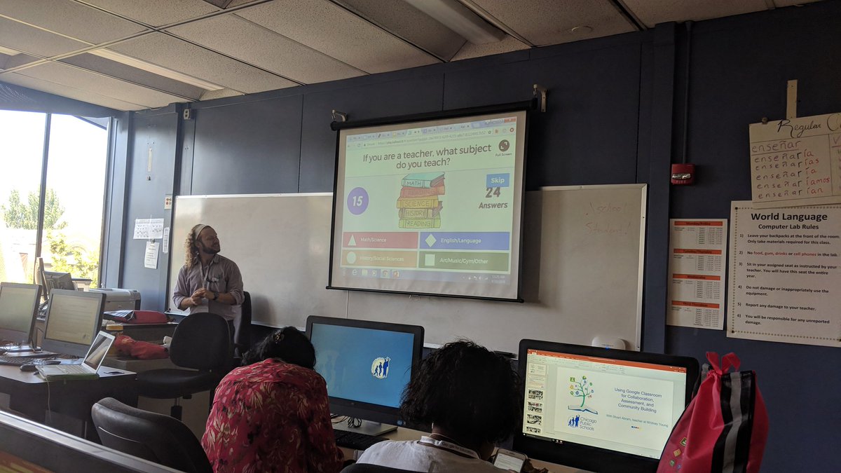 wyhs's tweet image. Mr. Stuart Abram, WYHS computer science teacher, presenting at #Googlepalooza. Showing how to use Google Classroom for collaboration, assessment, and community building. #CPSGoogle @GoogleForEdu