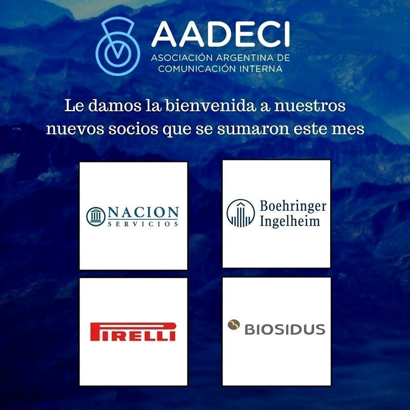 AAdeCI's tweet photo. Le damos la bienvenida a las nuevas empresas que se sumaron este mes a la Asociación Argentina de Comunicación Interna. 
.
Si querés ser parte, escribínos a: hola@aadeci.com.ar https://t.co/79rxnJmIpY