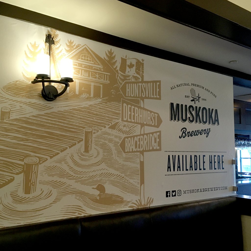 SublimeCanada's tweet photo. Here is a wall wrap we did at Deerhurst for @MuskokaBrewery
#bracebridge #gravenhurst #portcarling #bala #huntsville #muskoka #signs #signmaker #signmakers #graphics #vinyl #decals #sublimegraphics #art #design #wallwrap https://t.co/ykHEdMPQ0v