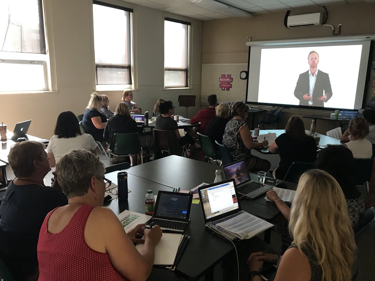 coreyhaley's tweet image. Day 4 of #ELA2018. Going deep on #learningsprints with @TLGuimond. Watching @SimonBreakspear speak about the 4 Es.