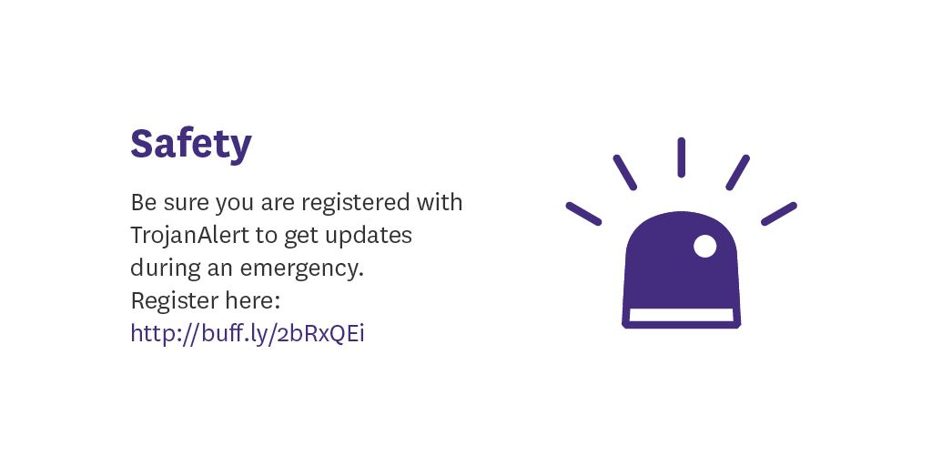 ASCJTechOps's tweet image. Be sure you are registered with TrojanAlert to get updates during an emergency
Register here- buff.ly/2bRxQEi @USCDPS #ASCJ #FightOn