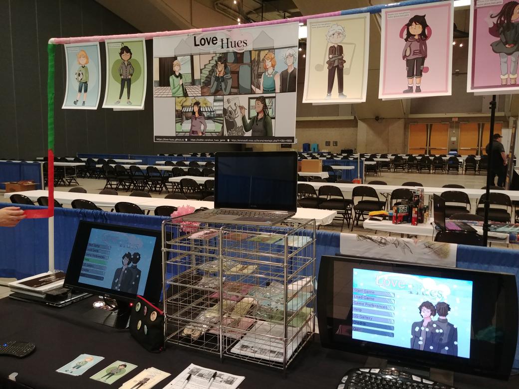 love_hues_game's tweet photo. It's happening in 3 minutes... ❤💛💚💙💜 Animethon 2018 attendees, stop by for a fun visual novel demo, free buttons and free posters!! #animethon #animethon2018 #visualnovel https://t.co/gvDaUYCtwF