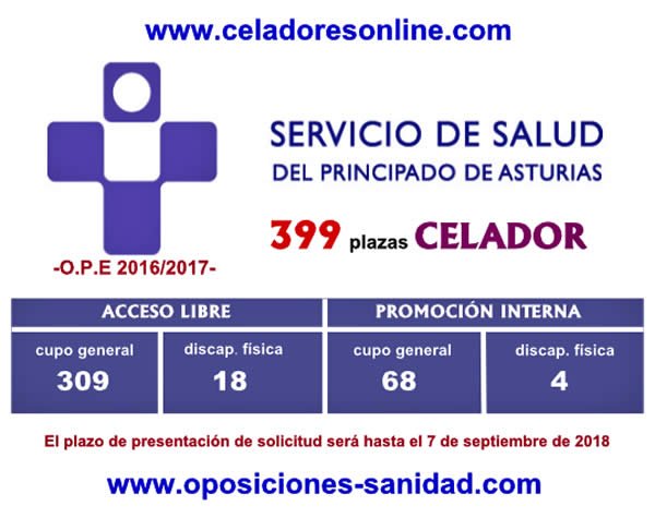 399 plazas de Celadores/as del SESPA en plazo de presentación de instancias hasta el 7-Septiembre-2018... DkQPvpdXoAAWcRq