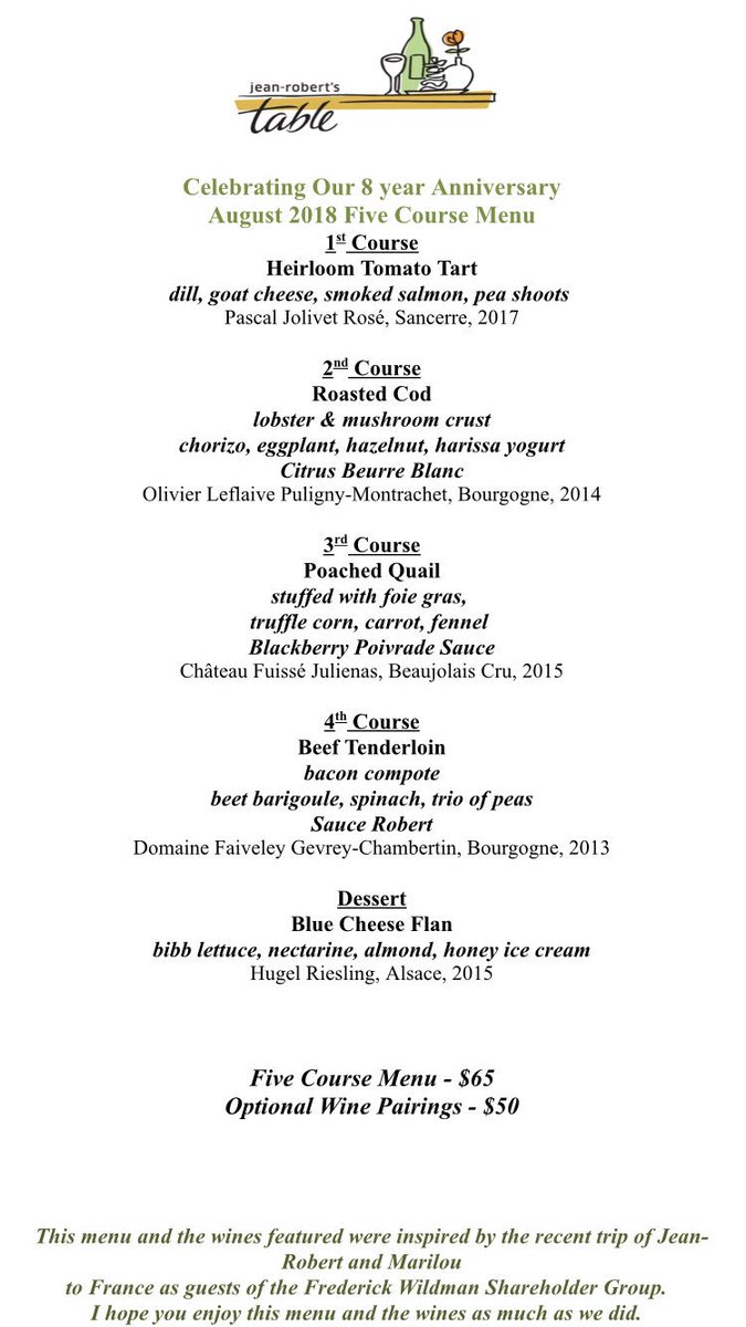 jrcincyfood's tweet photo. Happy Anniversary, Celebrating 8 years of Jean Roberts Table!
Join us all month long, enjoy our 5 course Menu with an option for wine...
#jrcincy #eight #anniversary #french #fivecourse #wine https://t.co/h8MjXCW0yB