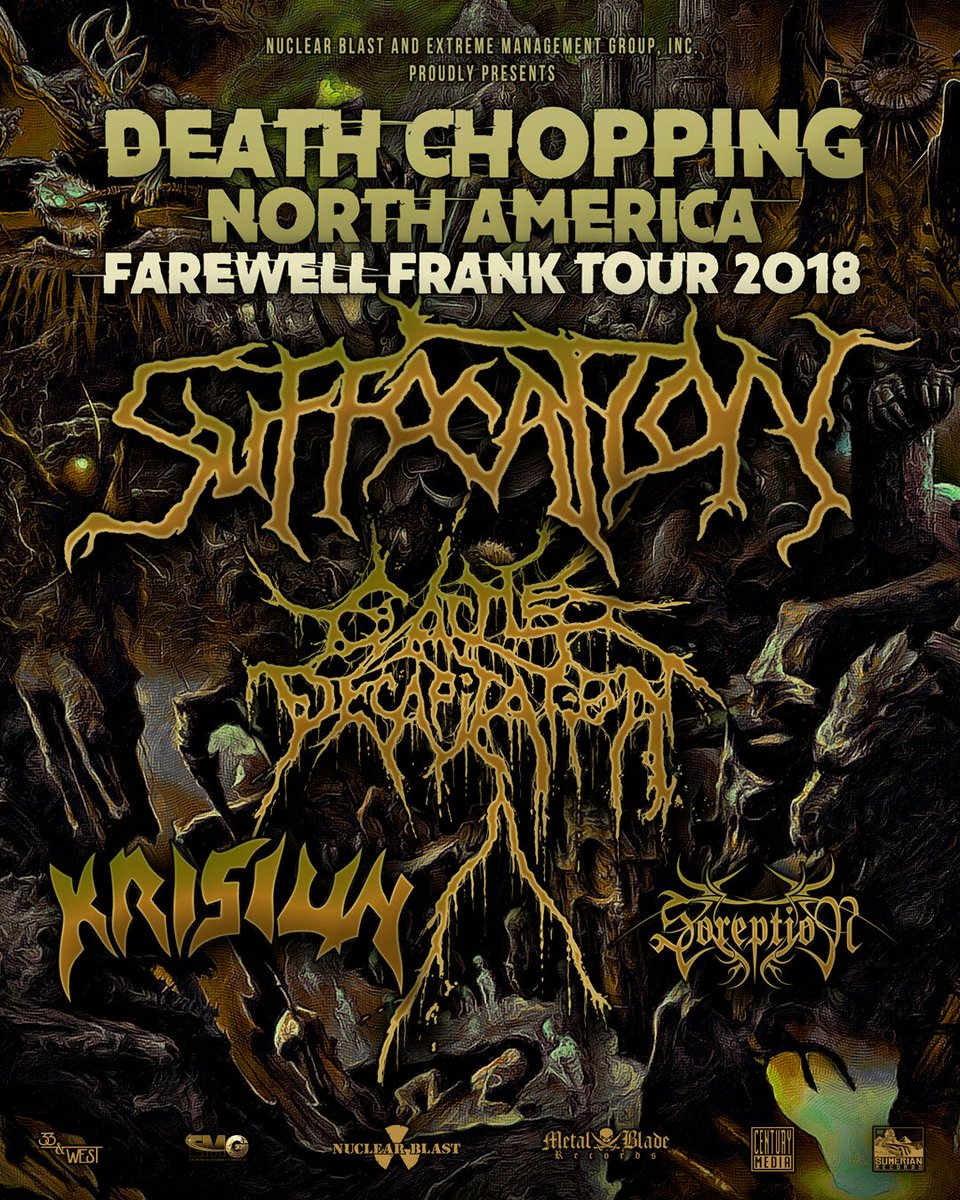 .<a href="/suffocation/">Suffocation</a> announced that this is Frank Mullen's final tour. Don't miss them at <a href="/GramercyTheatre/">Gramercy Theatre</a> on 11/16 on their Farewell Frank Tour! With <a href="/cattledecap/">Cattle Decapitation</a>, <a href="/Krisiun/">Krisiun</a>, and <a href="/Soreption/">Soreption</a> also taking the stage, this is one show you can't miss! Get tix now!
livemu.sc/2OulBhP