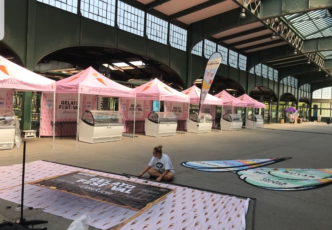 GelatoFestUS's tweet photo. Set-up is underway! Don't let the rain stop you from trying all the beautiful gelato, as you can see we'll be protected! #rainraingoaway #libertypark https://t.co/6aLVufEEdY