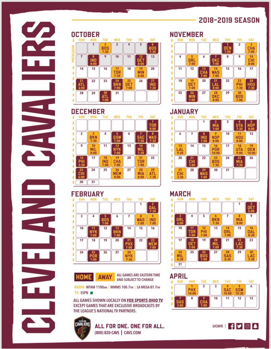 Cleveland Cavs Schedule 2022 Nicholas A. Kovach On Twitter: "Cleveland Cavaliers' 2018-19 #Nba Regular  Season Schedule: #Cavs #Fox8 Https://T.co/Dobbhqcqpg" / Twitter