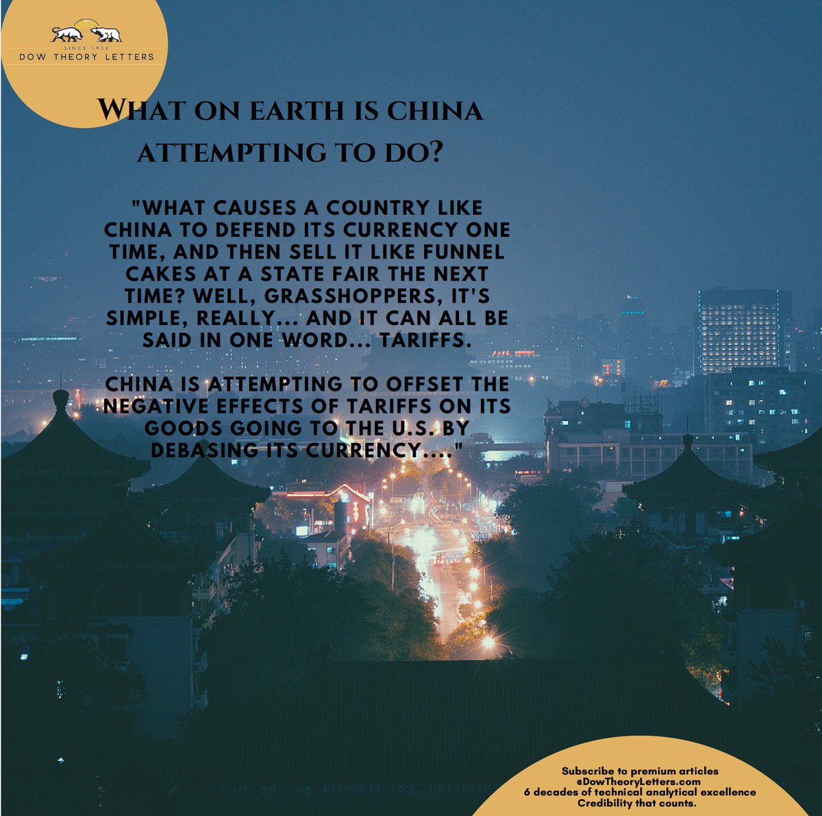 DowTheoryLetter's tweet photo. #FridayReads #FridayFeeIing Our DTL expert examines #China #Currency #TradeWars #Tariffs. "The #renminbi has lost over 9% since the first tariffs were announced..." To read the rest of the article, visit and subscribe to an introductory trial. https://t.co/QxjQkqVpBw https://t.co/rzWHV52DZ0