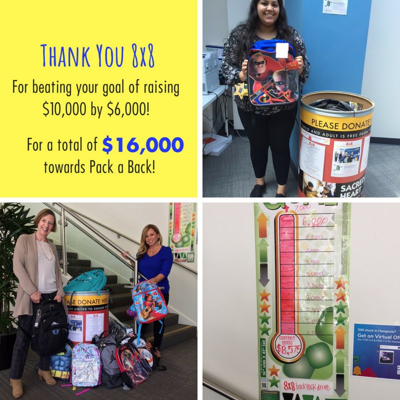 sacredheartcs's tweet photo. We want to give a HUGE shout out to @8x8 for raising $16,000 for Pack a Back, $6,000 more than their original goal. You guys are rock stars and we can't thank you enough for Investing in Our Future Talent! #communityunited #sacredheartcs #packaback https://t.co/5CjRwQeyly