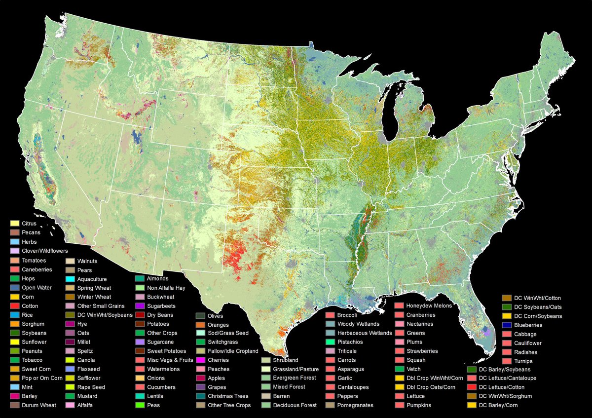 SGYoungPhD's tweet image. Need GIS data on cropland in the US? USDA-NASS Cropland Data Layer (CDL) has 30m x 30m resolution across the lower48 and uses Landsat 8, DMC DEIMOS-1, ResourceSat-2, and more.  #Landsat8 #LandCoverMapping #Crops  nass.usda.gov/Research_and_S…