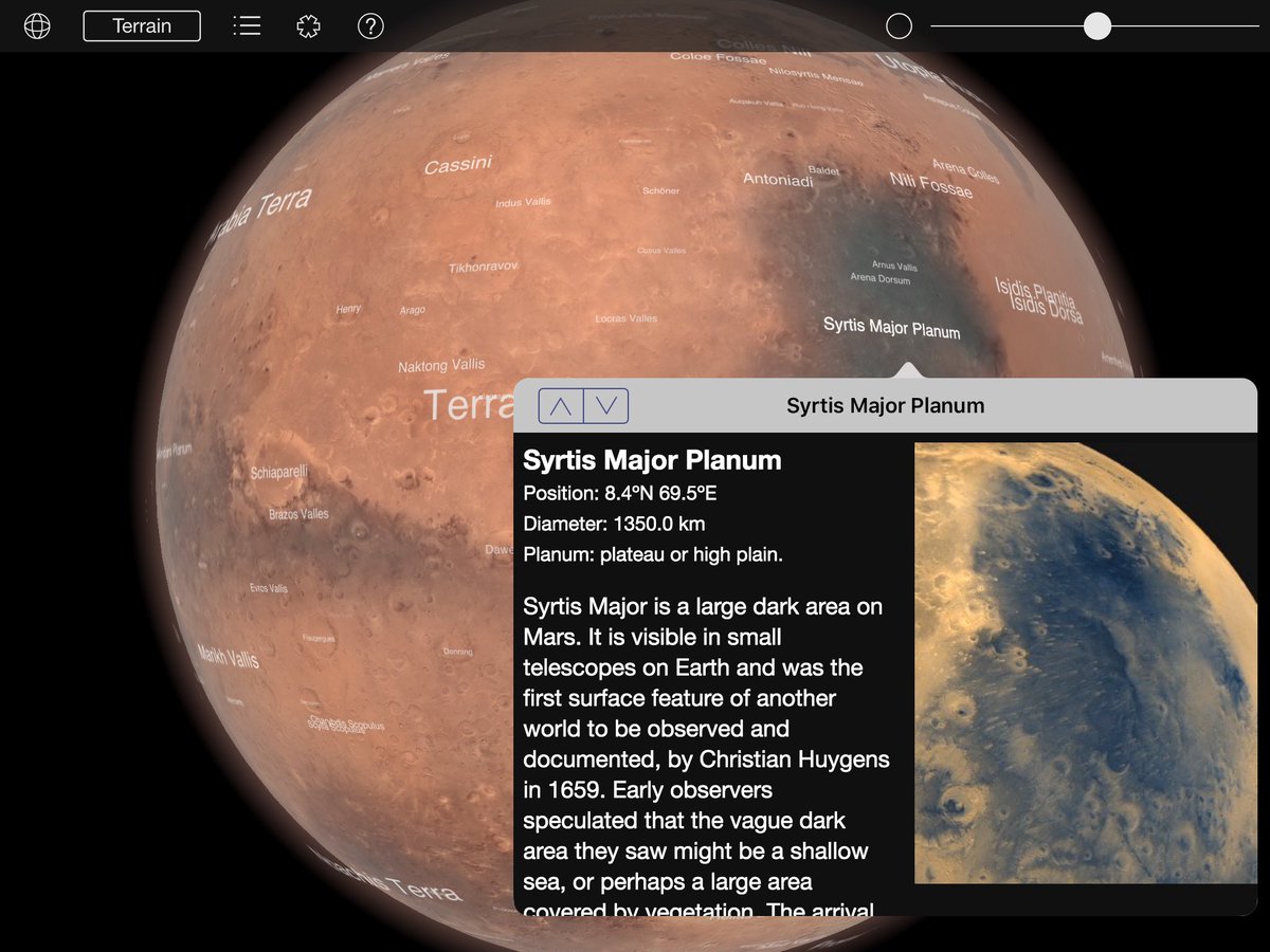 aduffy65's tweet photo. Perhaps someone more learned than me can confirm if this was the area of #mars I was viewing on Thursday morning #marsglobe another useful App #astrophotography #astronomy https://t.co/Vb8jY0jf2I