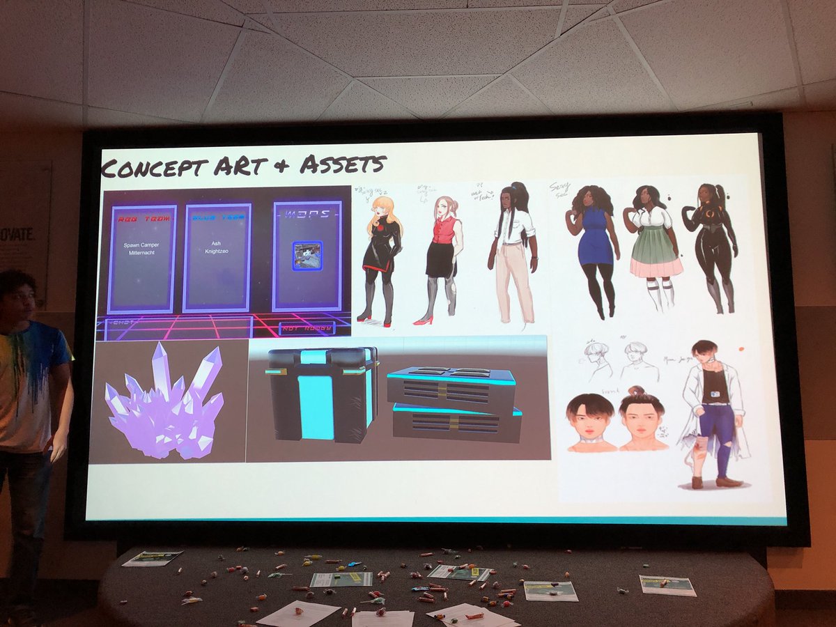 UATGameStudios's tweet photo. Another summer #development team pitching for the fall #gamedev cycle. This project team has brought together humor along with combat #gameplay. https://t.co/S2eIyQlu7o