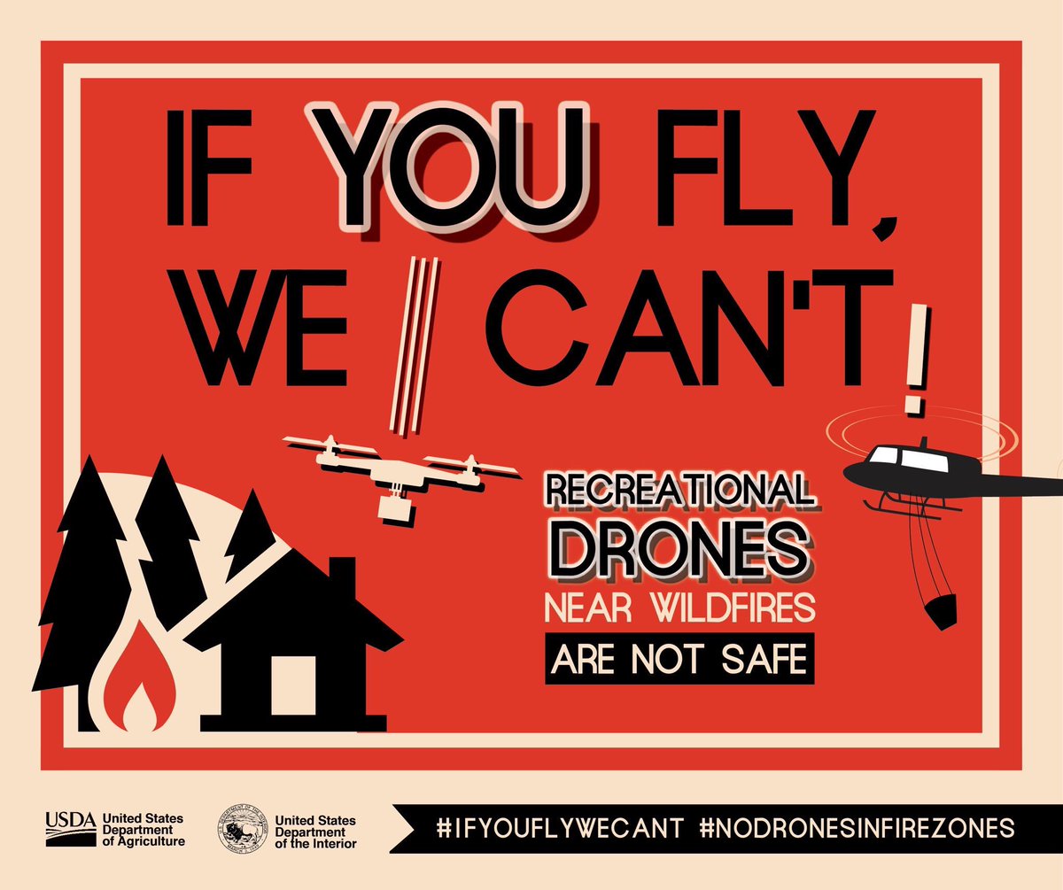 ATTENTION: Avoid flying your drone near fire zones and also near airports. 🛩🚁🚒🔥 #IfYouFlyWeCant 
#nodronesinfirezones #UAV #UAS #FlySafe #drones #dronephotography #HolyFire