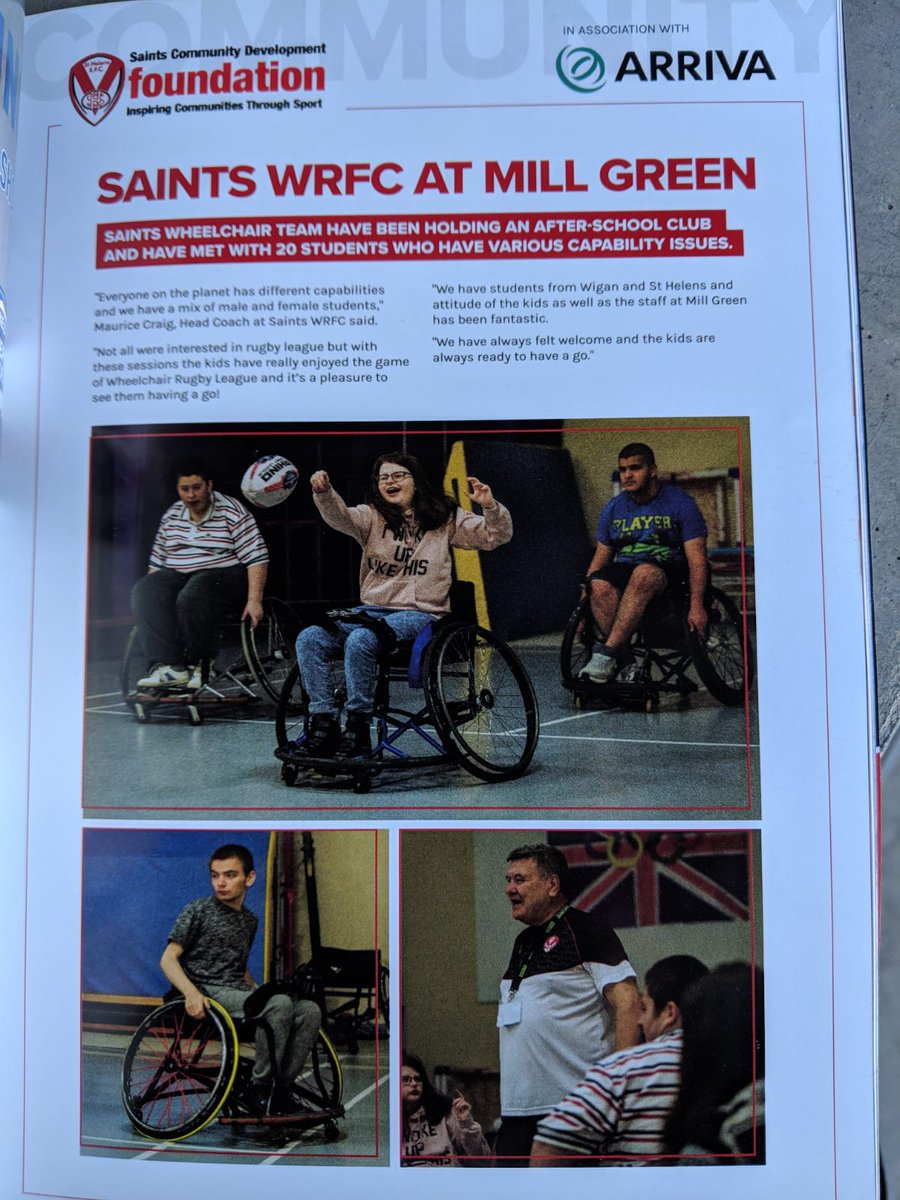 MillGreenSchool's tweet photo. We are really pleased to get a mention in tonight's @Saints1890 programme. Our students have loved working with @saintswrfc &amp; everyone involved with @CommunitySaints. We look forward to working with them again in the future 😀👍🏉♿ https://t.co/4qhTVjjaIs