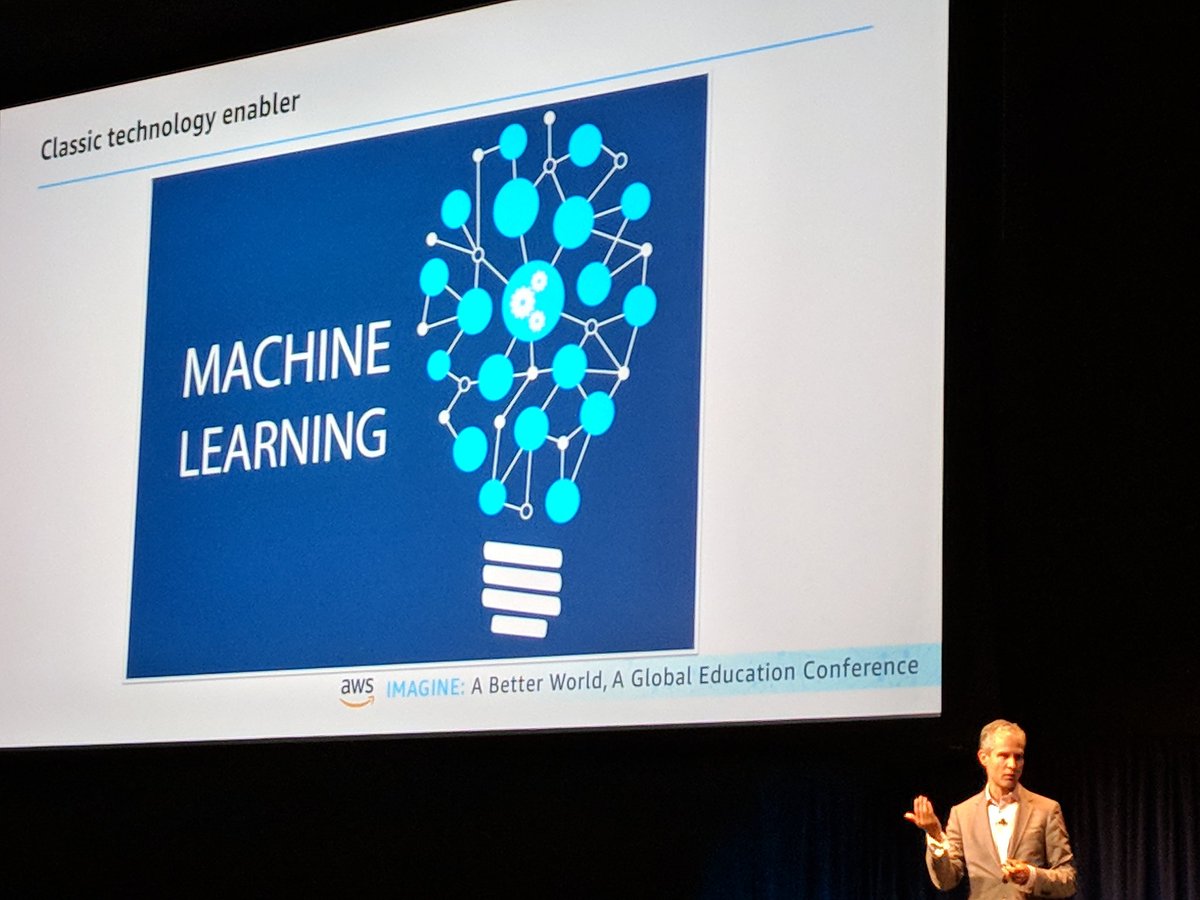 Insightful talk from <a href="/michaelbhorn/">Michael B. Horn</a> at @AWS_edu #ImagineEDU about the impact of #MachineLearning on the future of education and #digitallearning