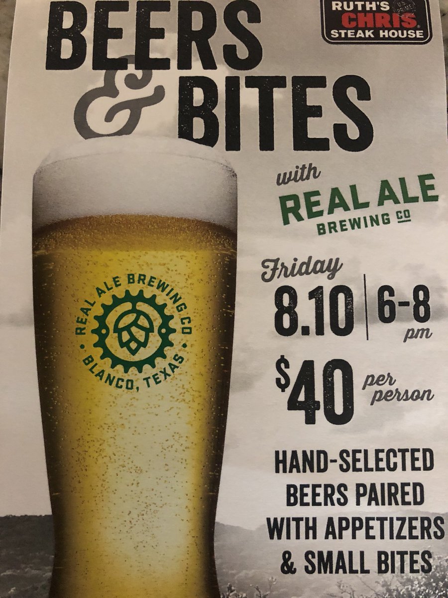 RealAleAustin's tweet image. It’s Friday, y’all!! Start your weekend off right with us at #RuthsChrisATX for some great food and Texas’ finest brews! Open to all, 6-8pm. #thisishowitsdone #happyhourgoals #axisinthewild #texascraftbeer #independentbeer