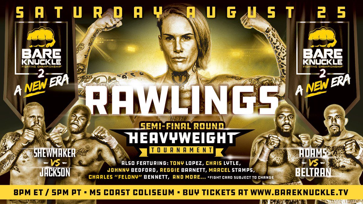 Bare Knuckle Fighting Championship 8/25.  The last Bare Knuckle Boxing match was held in MS in 1889! Get your tickets now bit.ly/2mv7SLz