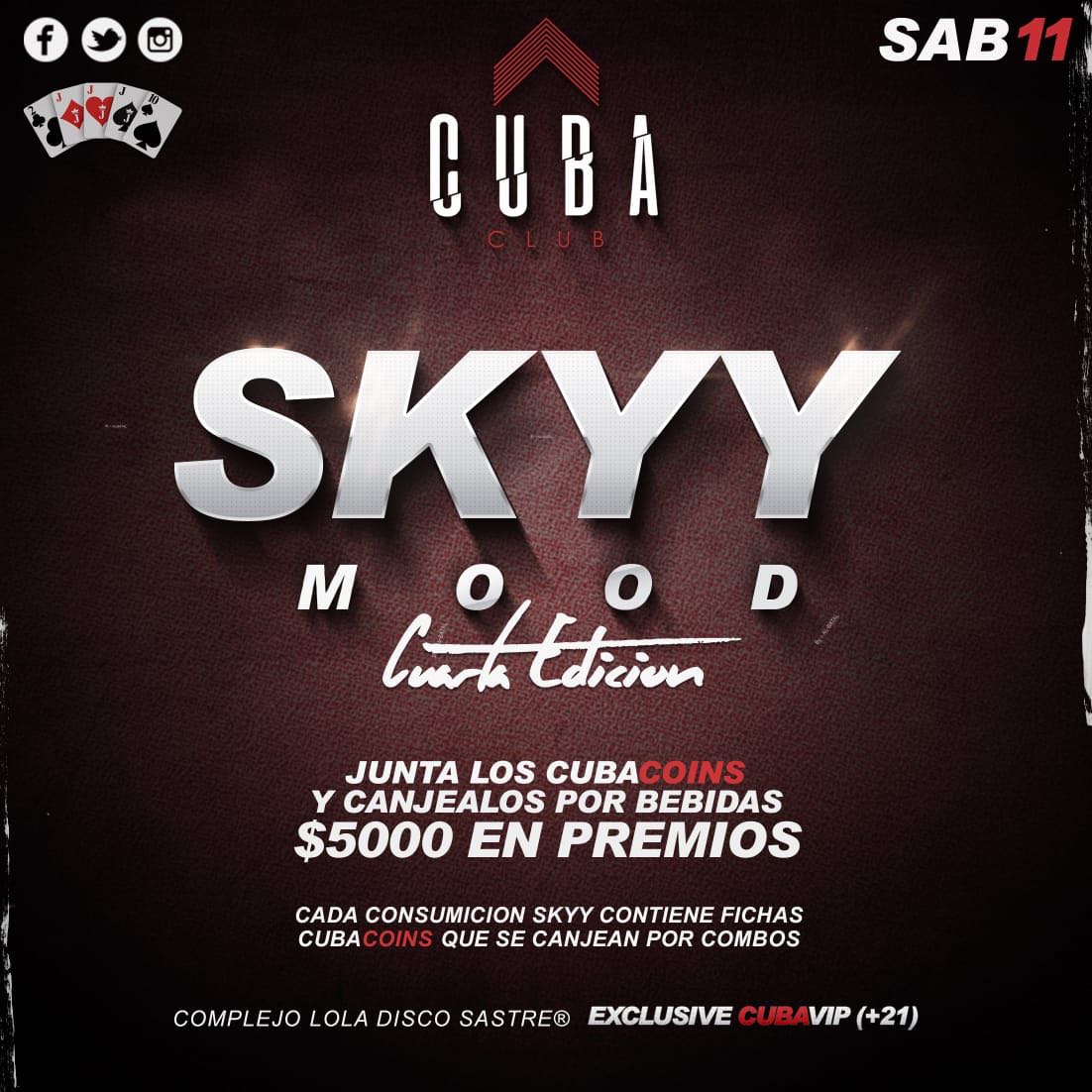 CubaClubok's tweet photo. SABADO 11 AGOSTO
#CubaClub | SKYY MOOD 🎲 Juegos, premios y regalitos durante toda la noche 🎡
💰 Canjea los #CubaCoins por consumiciones
🔥 $5000 en PREMIOS
🚺MUJERES INGRESO 2X1 (2:30hs)
🎧DJ TORA
🎙Animación: Mame
📸PH: Luigi Tell
💥 SKYY $150 TODA LA NOCHE
🍹 2X1 SKYY (3AM) https://t.co/waJitIFRoX