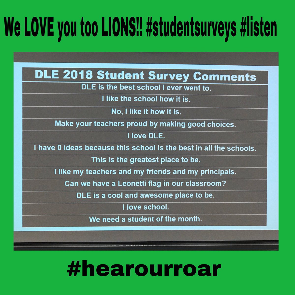 DLE student survey results are in. #studentsurvey #hearourroar #dle #listen