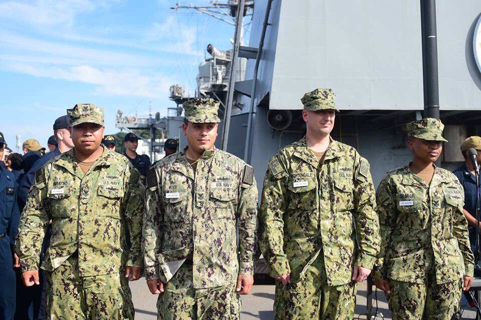 NavysFlagship's tweet image. Congratulations to Chief Select Parayno, Chief Select Wood, Chief Select Nightengale and Chief Select George for striving for excellence and making their way to becoming a Chief Petty Officer! #FinestintheFleet #NavysFlagship
