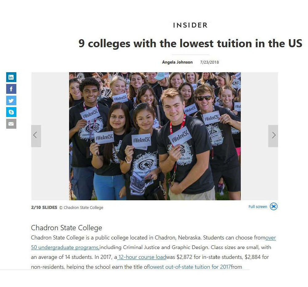 chadronstate's tweet image. MSN.com/money posted this article about Chadron State&apos;s low tuition July 23.